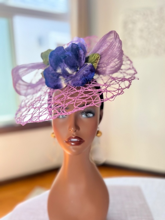 Lavender and deep purple 100% silk flower with abaca silk bow main image 5